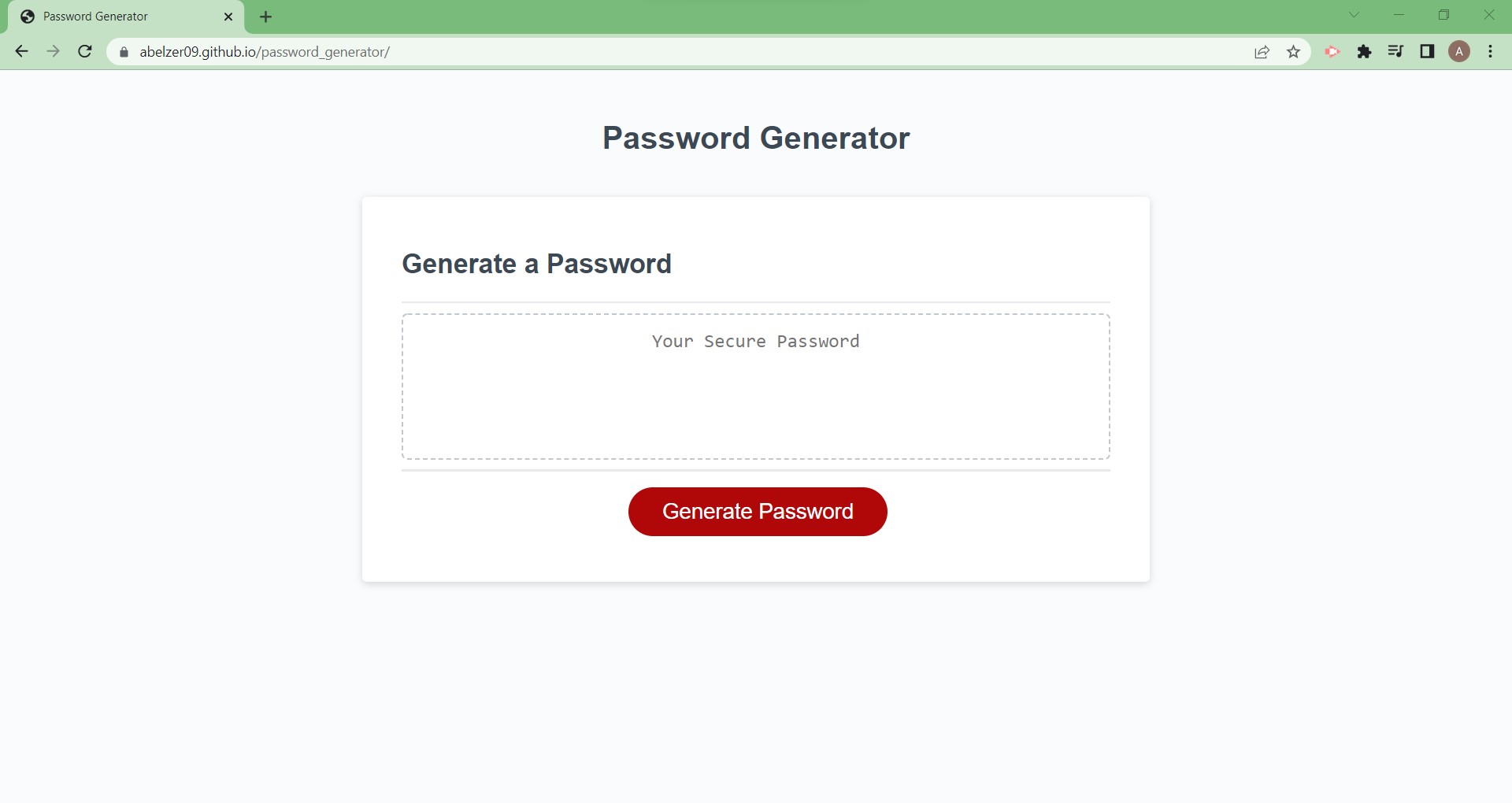 Screenshot of password generator